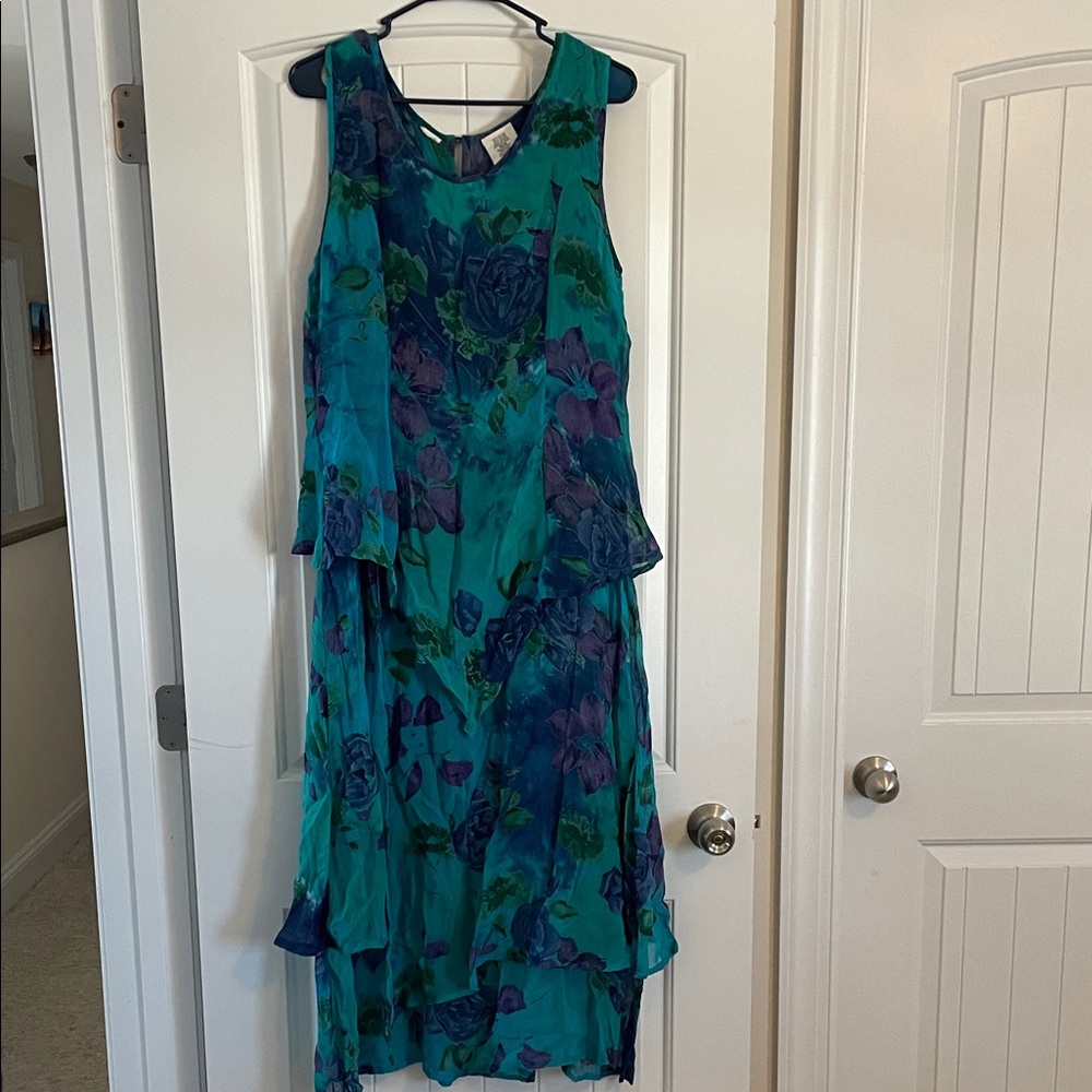 Source Unknown Teal and Purple High Low Dress